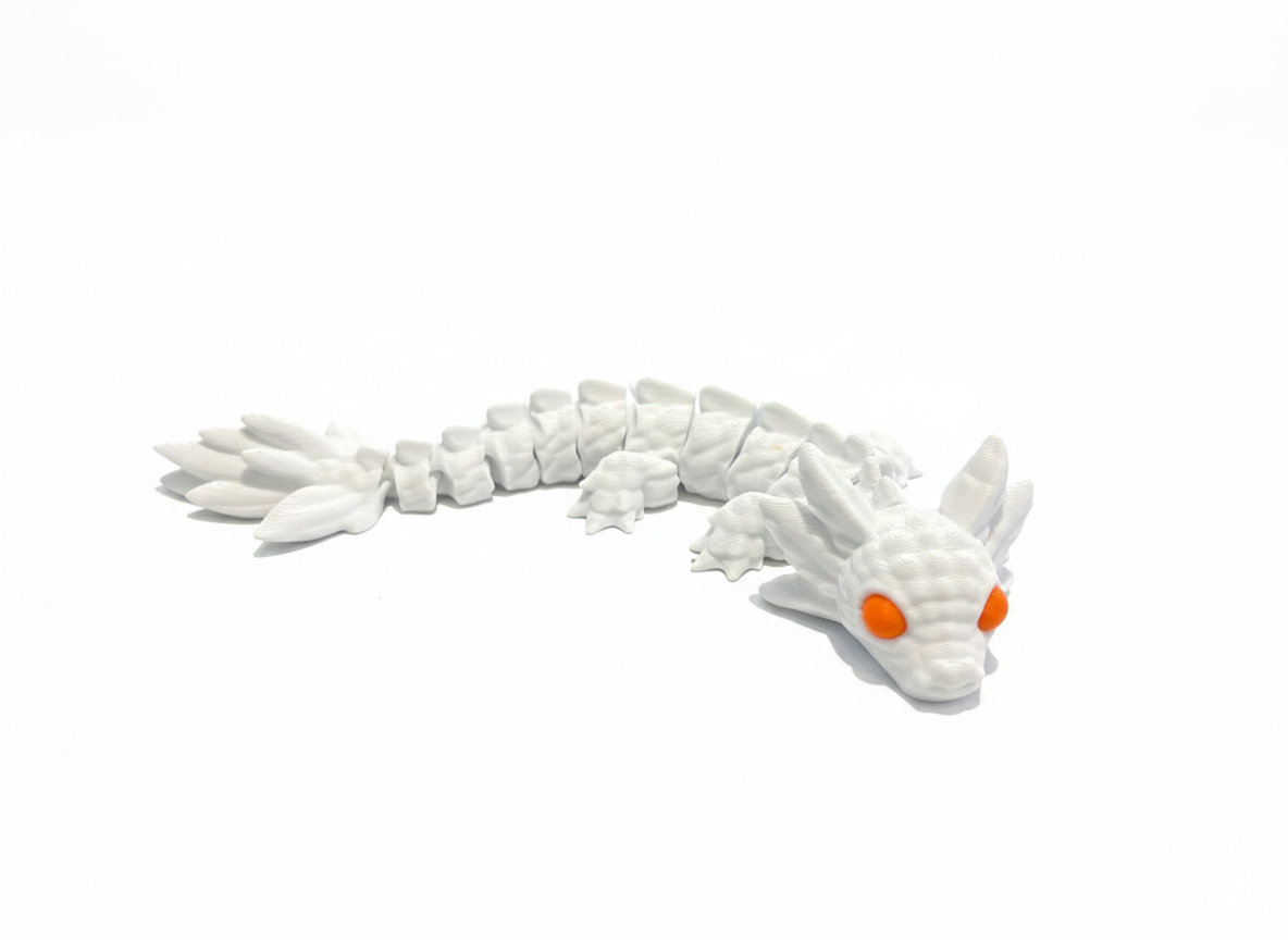 Ajolote Articulado – Edición Blanca con Ojos Naranja